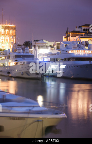 Puerto Banus with luxury ships at dawn, Marbella, Andalucia, Spain, Europe, EU Stock Photo