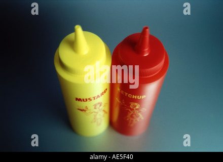 close up of ketchup and mustard dispenser Stock Photo