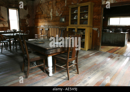 Hotel dining room and kitchen in Garnet Ghost Town in Montana Stock Photo