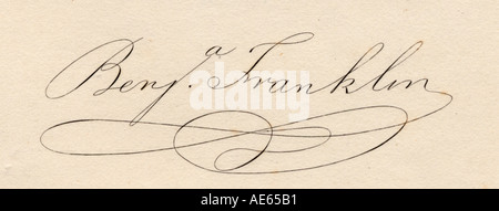 Signature Of Benjamin Franklin (1706-1790) Was One Of The Founding ...