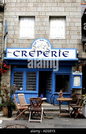 A traditional french creperie in the Brittany coastal town of Roscoff Stock Photo