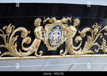 Decoration on the stern of Amerigo Vespucci school ship. Stock Photo