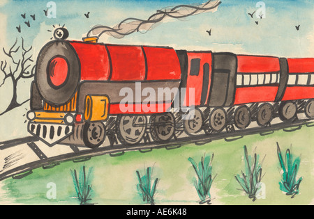 Hand drawn moving retro train sketch vintage Vector Image