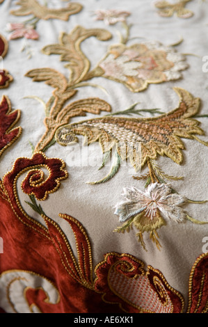 embroidered antique table cloth Stock Photo