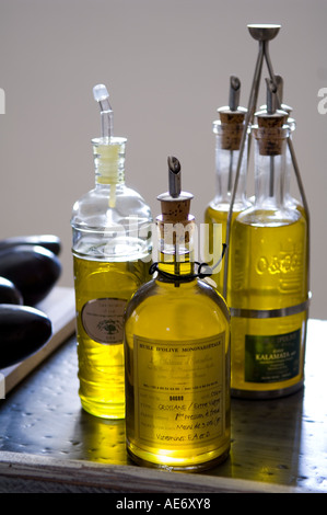 olive oil bottles in a kitchen Stock Photo