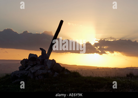 Cairn on the 'bowl barrow' on the summit of 'Longstone Moor'  in Derbyshire 'Great Britain' Stock Photo