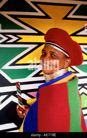 Ndebele artist Esther Mahlangu at her shop near Middelberg, Mpumalanga province, South Africa Stock Photo