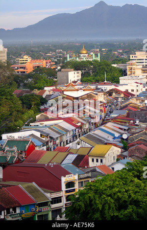 Sky Cityscape of Jalan Carpenter and Old Kuching Buildings, Sarawak, Borneo, Malaysia Stock Photo