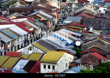 Sky Cityscape of Jalan Carpenter and Old Kuching Buildings, Sarawak, Borneo, Malaysia Stock Photo