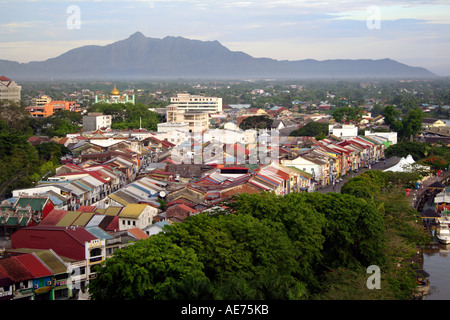 Sky Cityscape of Jalan Carpenter and Old Kuching Buildings, Kuching,  Sarawak, Borneo, Malaysia Stock Photo