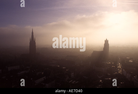 BATHED IN THE LATE AFTERNOON MIST overlooking the city of bruges belgium THIS IS 1 OF 1 SIMILAR PICS AND 1 OF 200 TOTAL PICS Stock Photo
