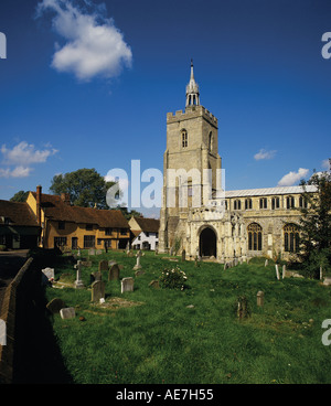 14th Century church with later Perpendicular style porch of Caen stone from Normandy Stock Photo