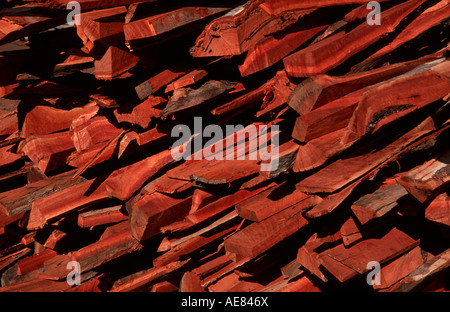 Rough-sawn “red gum” “off cuts” at sawmill, Australia, Stock Photo