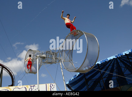 Wheel of Death circus stunt Stock Photo