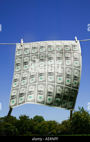 Money hanging on clothesline Stock Photo