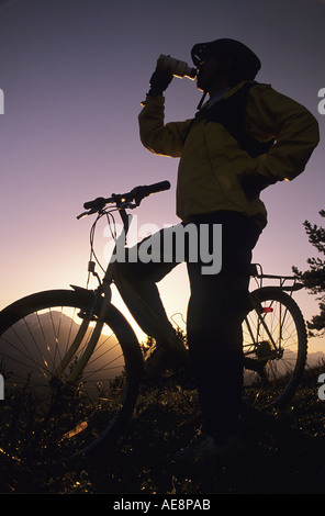 Mountain biker silhouette Smithers British Columbia Stock Photo