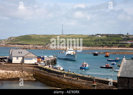 The Scillonian III entering the harbour at St. Mary’s, Isles of Scilly, Cornwall, UK. Stock Photo