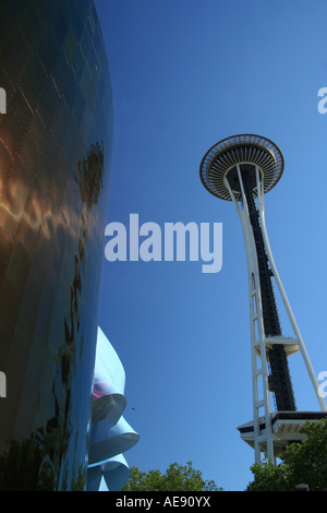 Seattle Space Needle reflected in the Experience Music Project/Science Fiction Museum