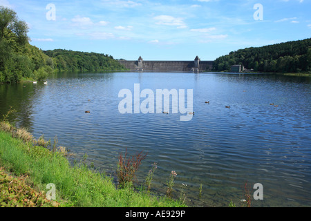 mohne reservoir with dam and artificial lake mohnesee soest northrhine westphalia germany europe Stock Photo