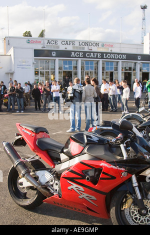 Motorbikes at Ace Cafe UK London Ace Corner Stock Photo