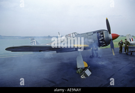 Kawasaki Ki-100 Type 5 Imperial Japanese Fighter's engine is just about to start in RAF St Athan Stock Photo