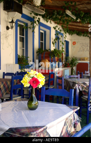 Typical Greek Taverna at Zia in the Asfendoiu region of Kos in the Greek Islands Stock Photo