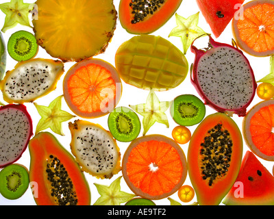 Sliced tropical fruits Stock Photo