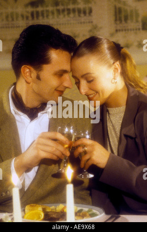 couple having romantic candlelit dinner for two Stock Photo