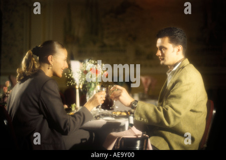 couple having romantic candlelit dinner for two Stock Photo