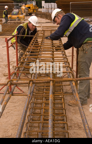 Steel workers working on Construction site near Milton Keynes, UK. Stock Photo