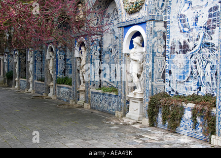 Palacio dos Marqueses da Fronteira, Lisbon, Portugal. Decorated tiles (azulejos) on the upper terrace Stock Photo