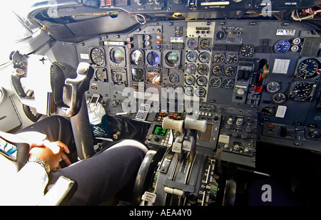 Close up of a control panel inside a civilian aircraft cockpit Stock Photo