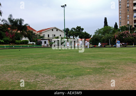 Team play on a Lawn bowling green Stock Photo