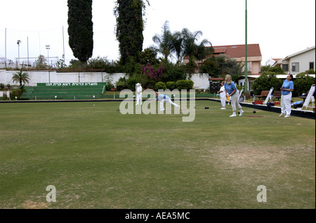 Team play on a Lawn bowling green Stock Photo