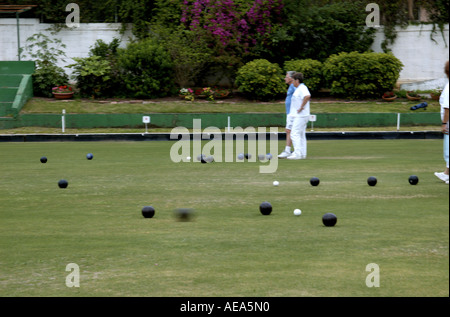 Team play on a Lawn bowling green Stock Photo