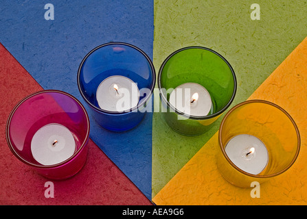 colourful triangles geometrical shapes and candles Stock Photo