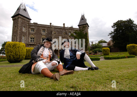 Dinefwr park and Castle Llandeilo Carmarthenshire - two actors dressed as period characters as a 'living history' event Stock Photo
