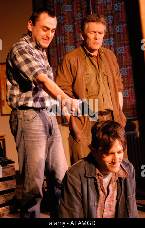 Theatr Powys actors performing 'Of  Mice and Men'  in a school in Machynlleth Wales UK - theatre in education Stock Photo