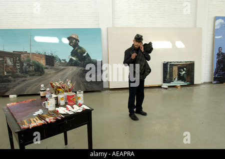 Yang Shaobin, chinese contemporary artist, poses in his   studio in Songzhuang of Beijing, China. Stock Photo