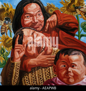 A painting called 'Sunflower' drew by chinese contemporary artist, Yang Shaobin. Stock Photo
