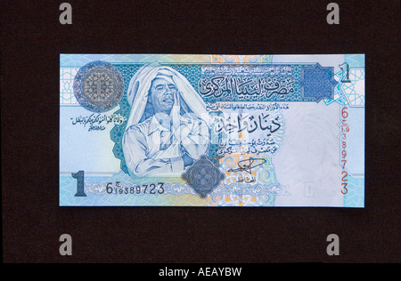 Libya, One-Dinar Banknote showing Muammar Qadhafi Stock Photo