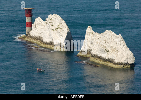 The world famous Needles at the western end of Isle of Wight as the tide is out.The chalk cliffs are haven for birds etc Stock Photo
