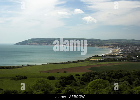 Sandown Bay from Bembridge Down, Isle of Wight. Stock Photo