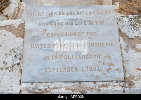 Tripoli, Libya. 19th. Century Protestant Cemetery, Memorial Marker on Grave of U. S. Navy Sailor. Stock Photo