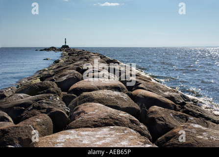 Seawall promenade built 1863-1864 separates river of Parnu from bay of Parnu, Estonia Baltic States Stock Photo