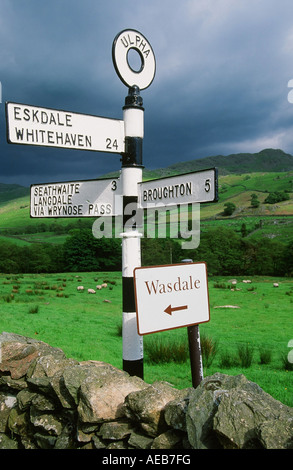 A signpost in the duddon Valley, Lake district, UK Stock Photo