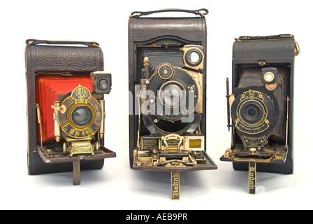 Three early model Kodak folding rollfilm cameras Stock Photo