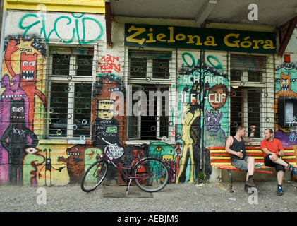 building covered in Graffiti in bohemian Friedrichshain district of Berlin Germany Stock Photo