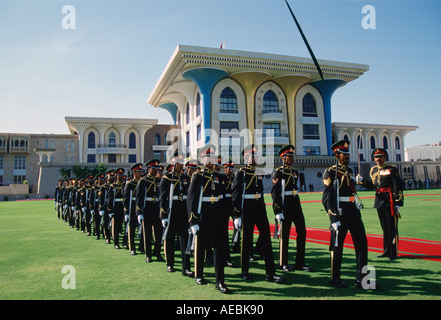 Soldiers marching in front of Sultan Qaboos Palace in Oman Stock Photo