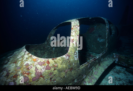 Aircraft wreck hull of Lancair Kit Plane Panagsama Beach Moalboal Cebu Island Visayas Philippines Pacific Ocean Stock Photo